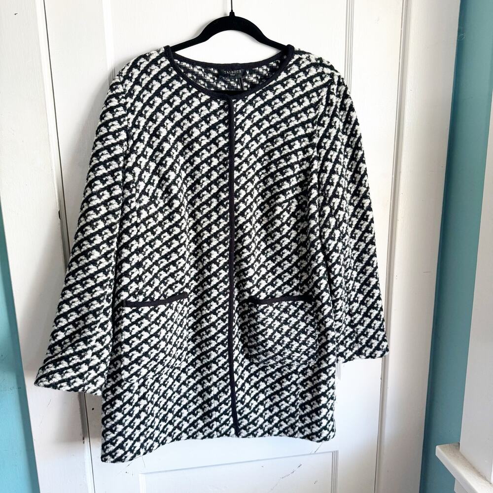 Talbots Wool Blend Sweater Coat Jacket Hidden Snap Buttons Houndstooth Style 1X